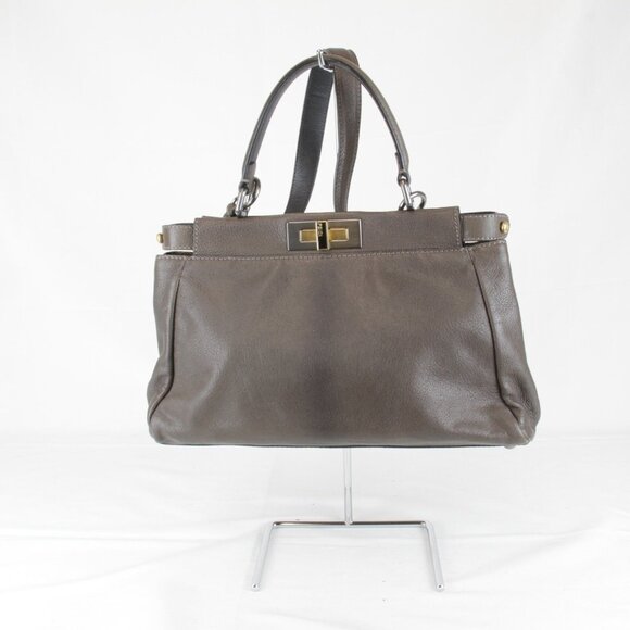 FENDI Brown Leather Peekaboo Bag - Picture 2 of 10